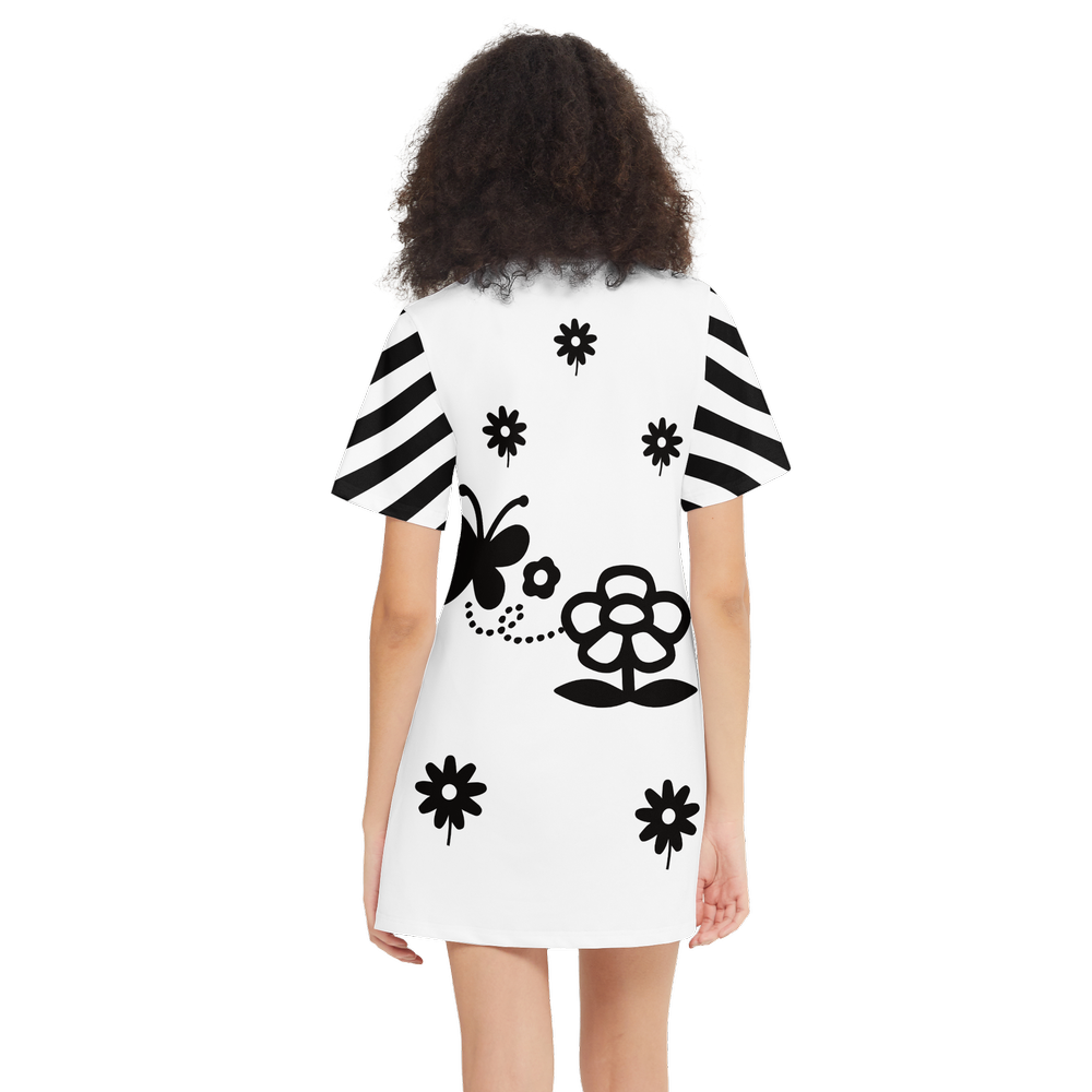 Kawaii Flowers Short-Sleeve T-Shirt Dress-Heavyweight 225g