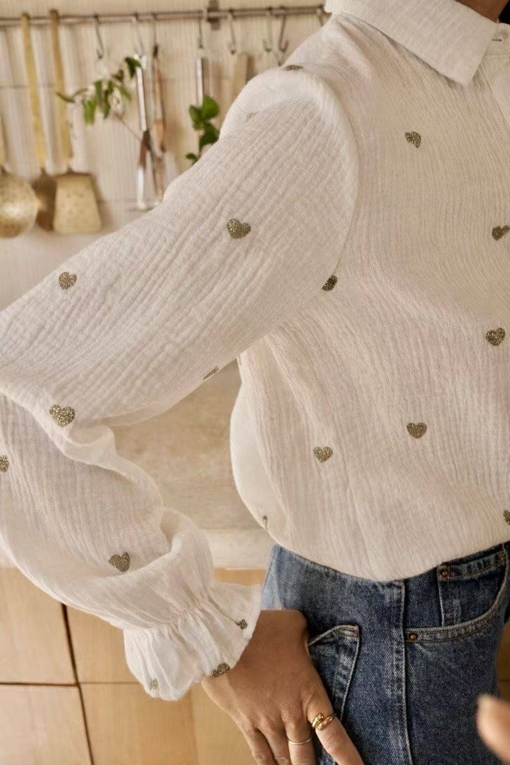 Lou Heart Embroidered Blouse | Textured Cotton Top