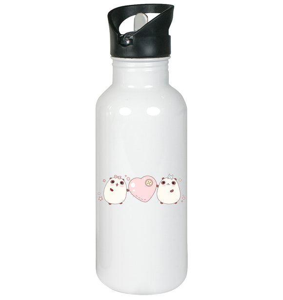Kawaii Cute Pandas with pink heart - Stainless Steel Water Bottle