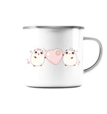 Kawaii Cute Pandas with pink heart - Enamel Mug (Silver)