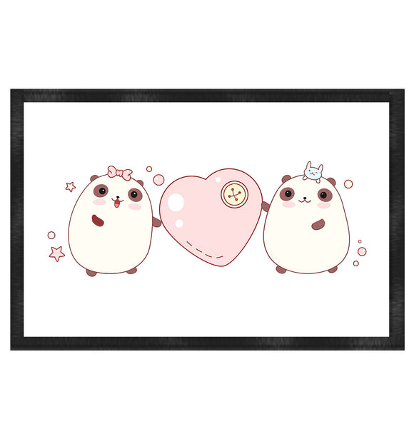 Kawaii Cute Pandas with pink heart - Doormat 60x40cm