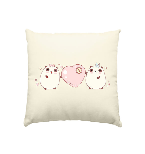 Kawaii Cute Pandas with pink heart - Natural Pillow 40x40cm