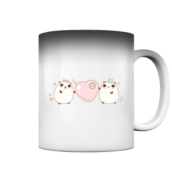 Kawaii Cute Pandas with pink heart - Magic Mug