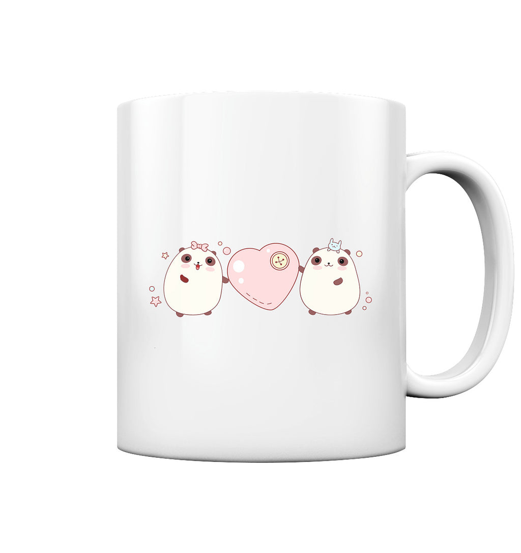 Kawaii Cute Pandas with pink heart - Glossy cup
