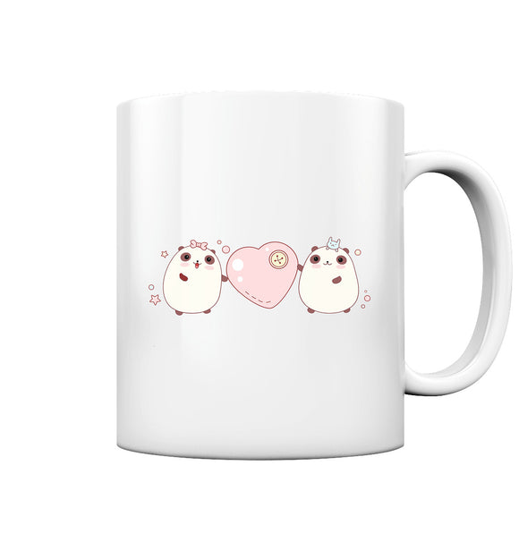 Kawaii Cute Pandas with pink heart - Glossy cup