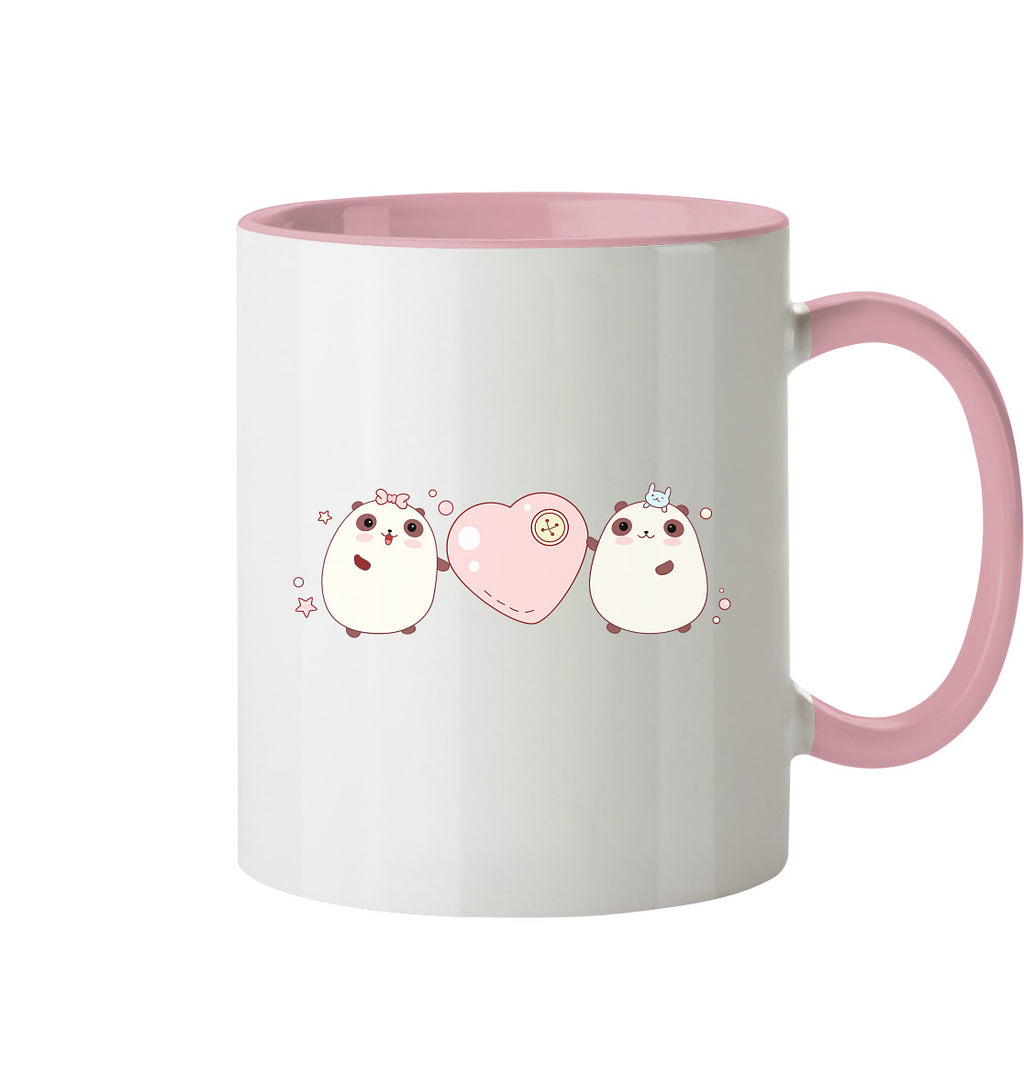 Kawaii Cute Pandas with pink heart - Two-tone Cup