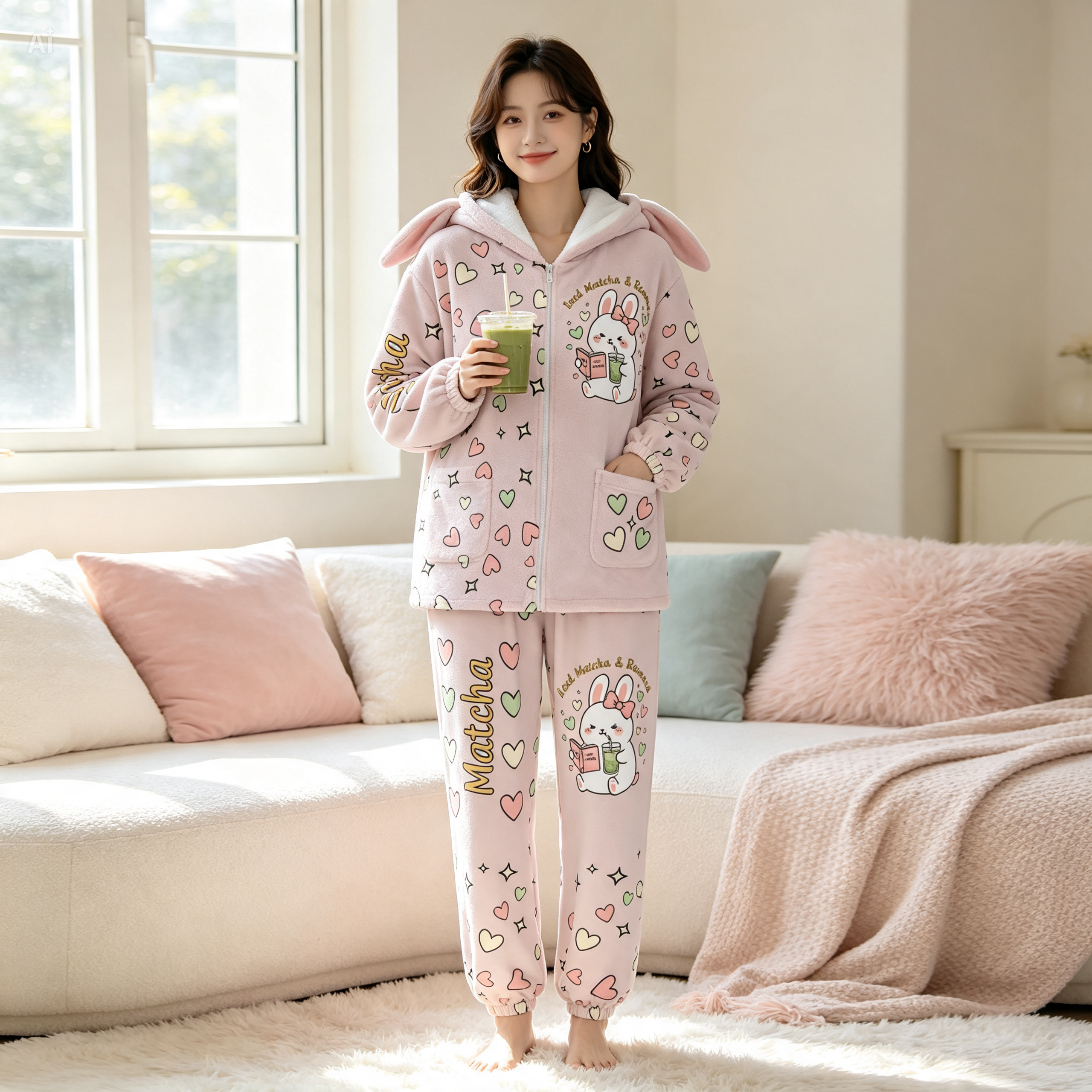 Iced Matcha Bunny Plush Pajama Pants