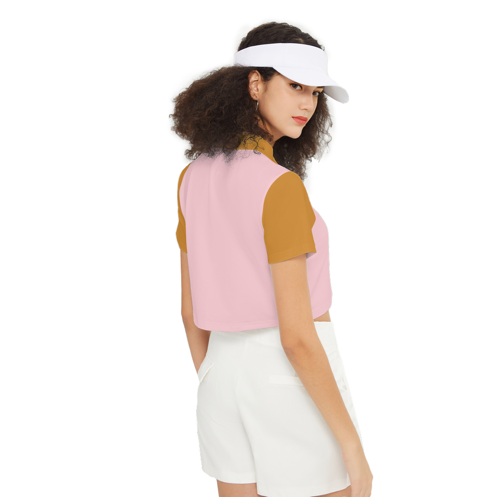 Cute Ochre Bear Short-Sleeve Crop Polo Shirt-Heavyweight 225g