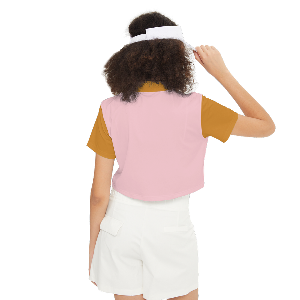 Cute Ochre Bear Short-Sleeve Crop Polo Shirt-Heavyweight 225g