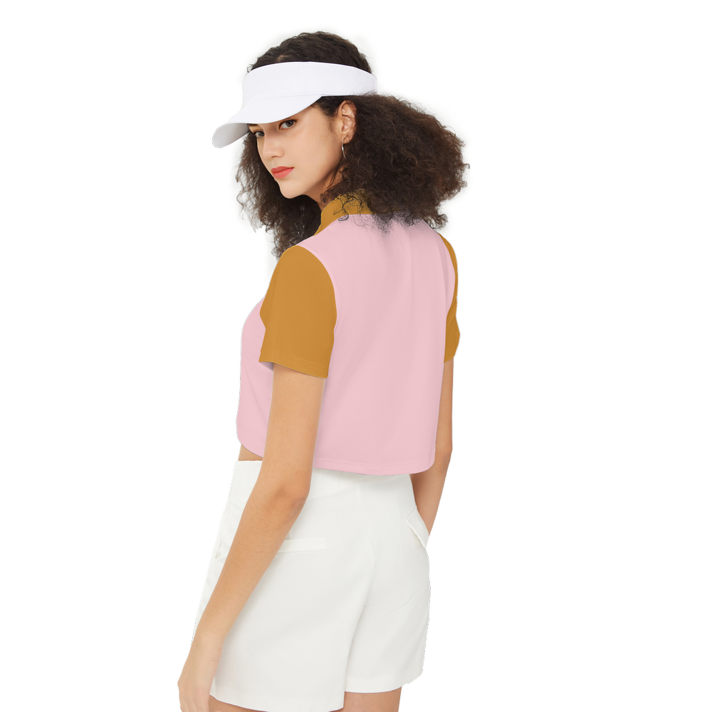 Cute Ochre Bear Short-Sleeve Crop Polo Shirt-Heavyweight 225g
