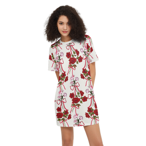 Roses and Ribbons Women's Short-Sleeve T-Shirt Dress-Heavyweight 225g