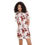 Roses and Ribbons Women's Short-Sleeve T-Shirt Dress-Heavyweight 225g