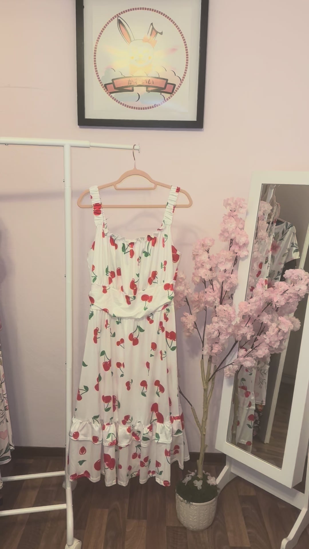 Cherry Ruffle Hem Dress – Cute Summer Sundress – Vintage Style Cherry Print Dress
