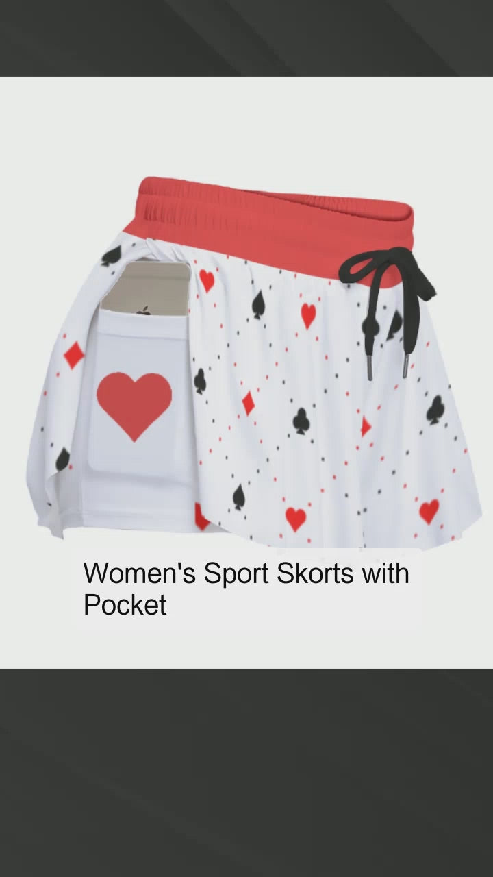 Women's Sport Skorts with Pocket - Ace of Hearts Design | Kawaii Heaven