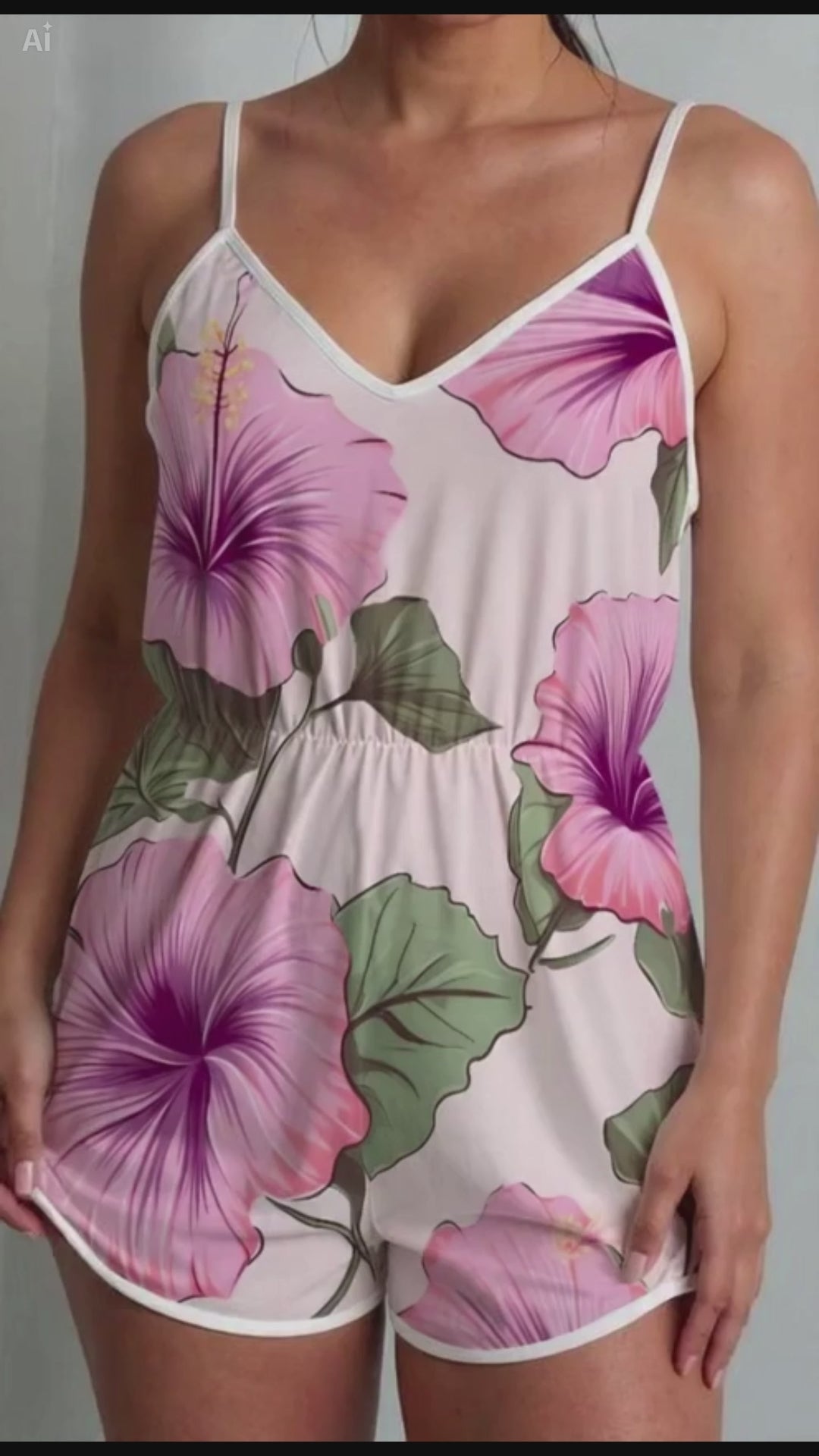 Floral Romper – Pink Hibiscus Backless Summer Playsuit