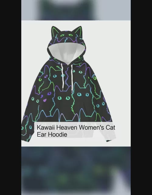 Kawaii Heaven Women's Cat Ear Hoodie with Neon Print and Decorative Ears