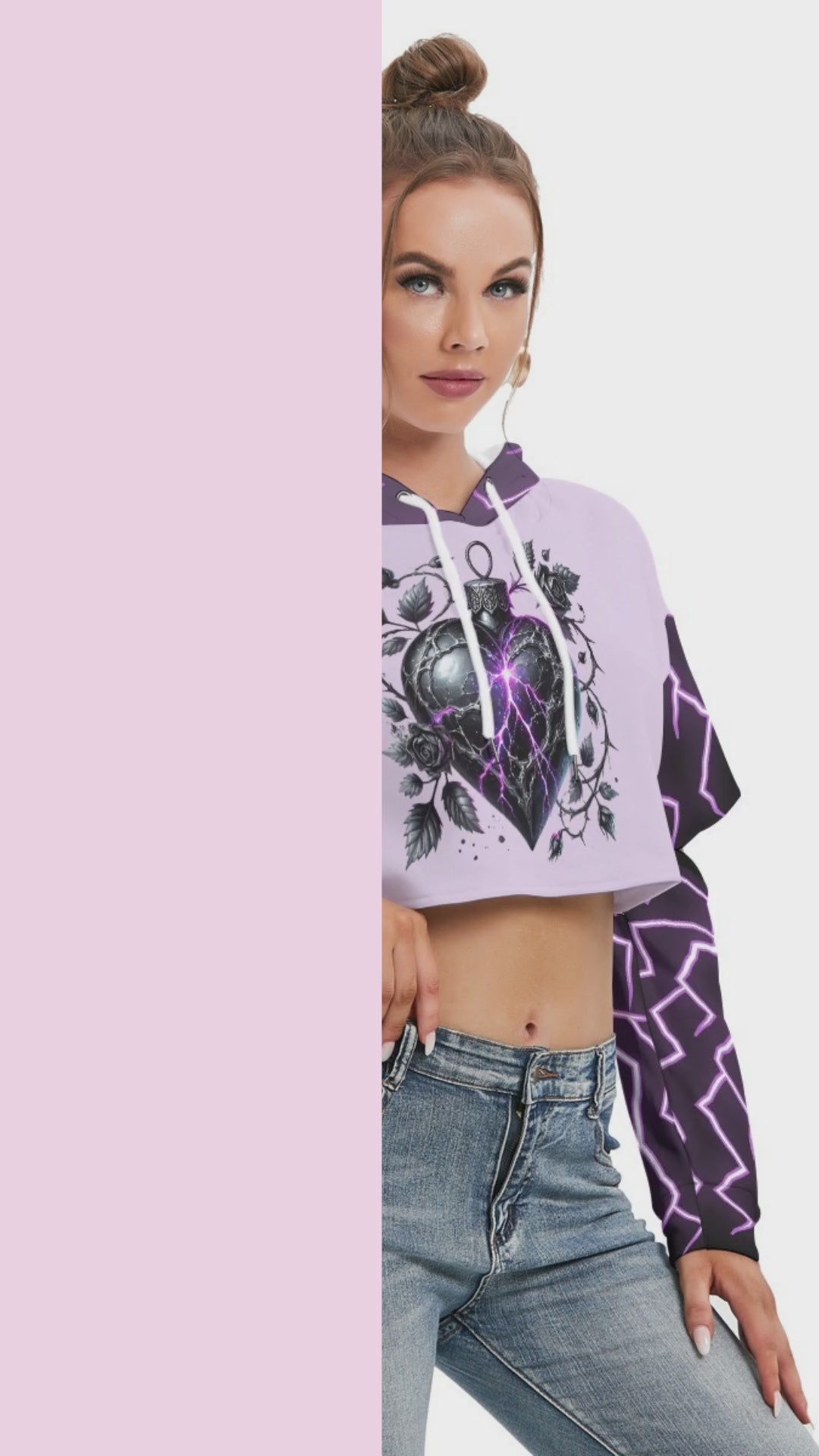 Kawaii Heaven Women's Cropped Fleece Hoodie with Hollow Sleeves, Warm FUR-Lined Fashion Top