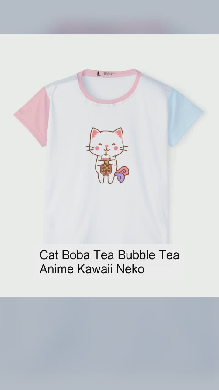 Cat Boba Tea Bubble Tea Anime Kawaii Neko Women's Sports Jersey - Cute Kitty Athletic Shirt, Workout Top, Fitness Apparel, Japanese Manga
