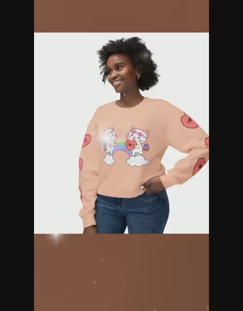 Cupido Cat Rainbow Sweatshirt, Lightweight Crewneck Jumper, Heart Love Gift, I Love You Clothing
