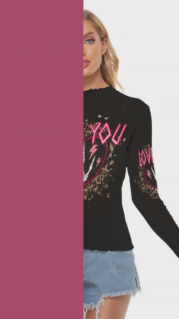 Love You Gothic Mesh Long Sleeve – Sheer Statement Top