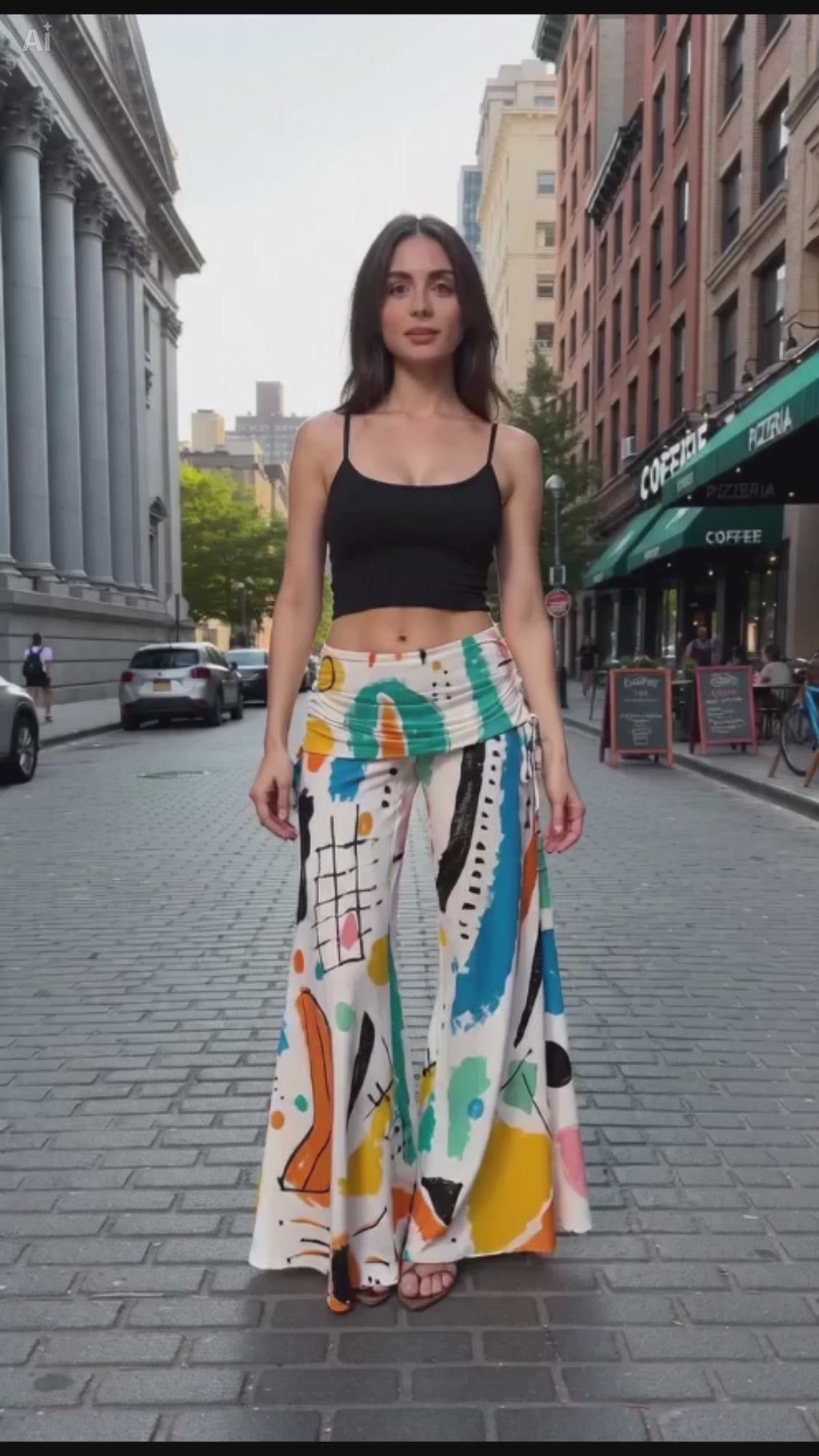 Abstract Wide Leg Pants – Colorful High Waist Boho Palazzo Trousers