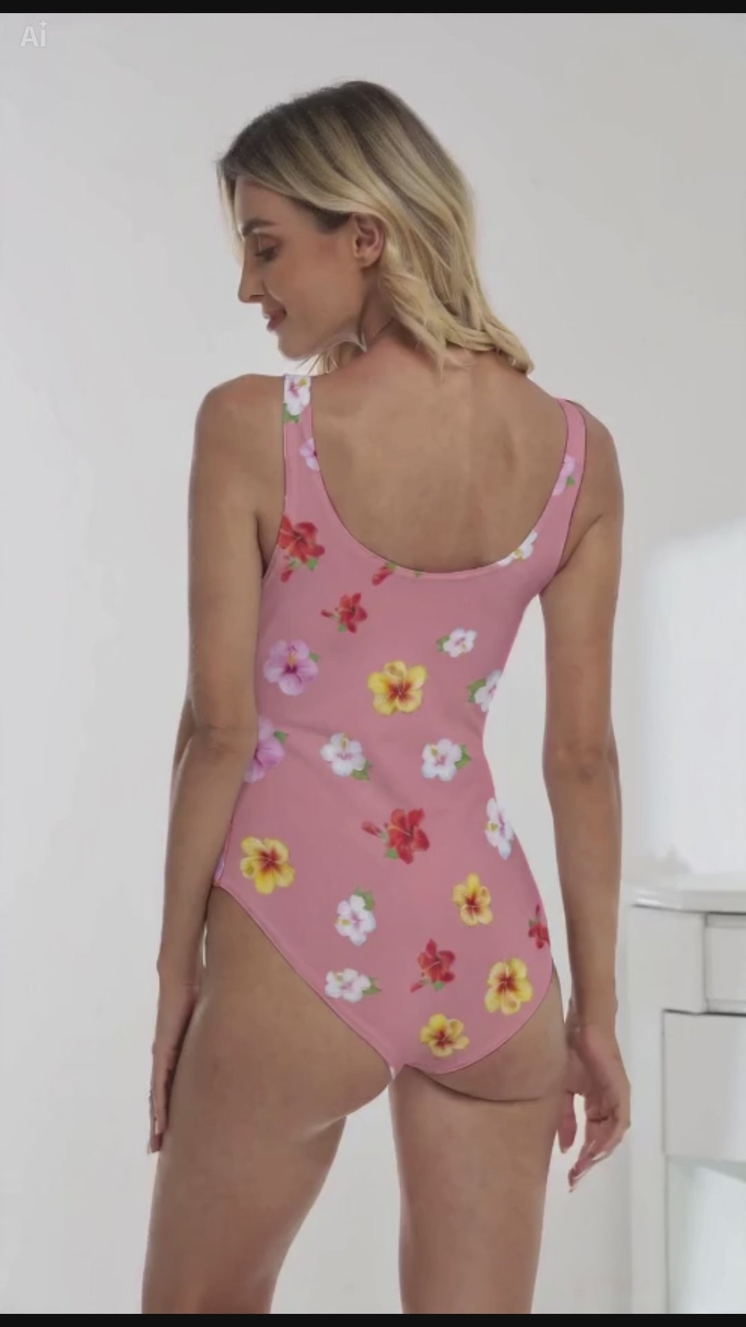 Floral One Piece Swimsuit – Pink Hibiscus Slim Fit Swimwear