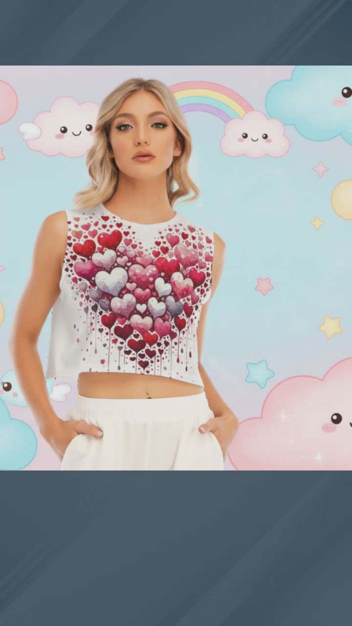 Heart Splash Crop Top – Sleeveless Loose Fit Graphic Top