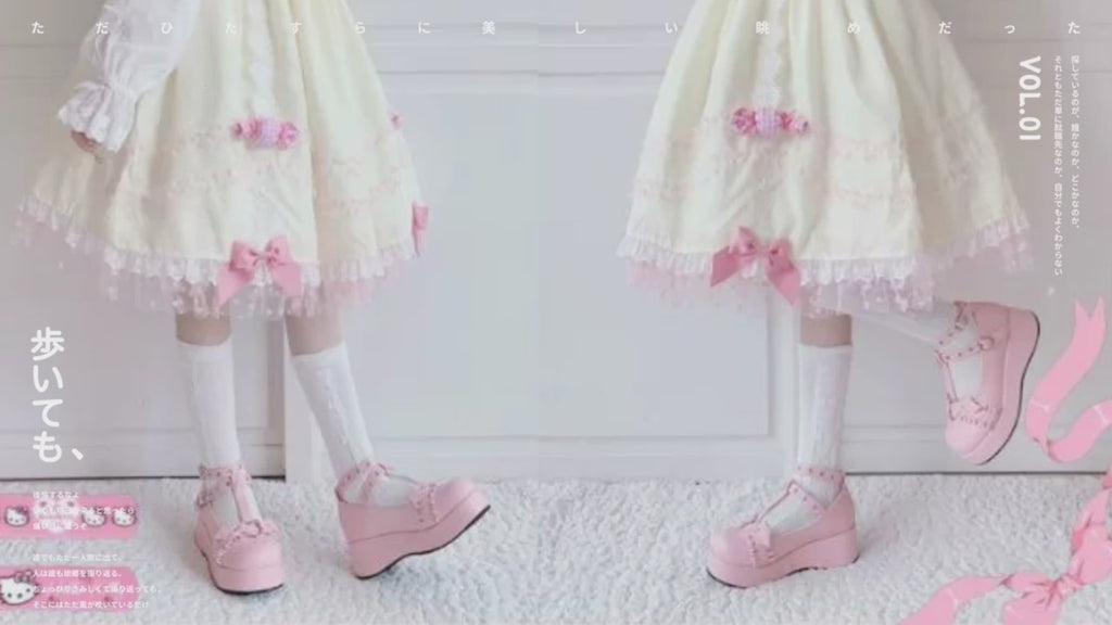 Sweet Heart Buckle Wedges Mary Janes Women Pink T-Strap Chunky Platform Lolita Shoes Woman Punk Gothic Cosplay Shoes