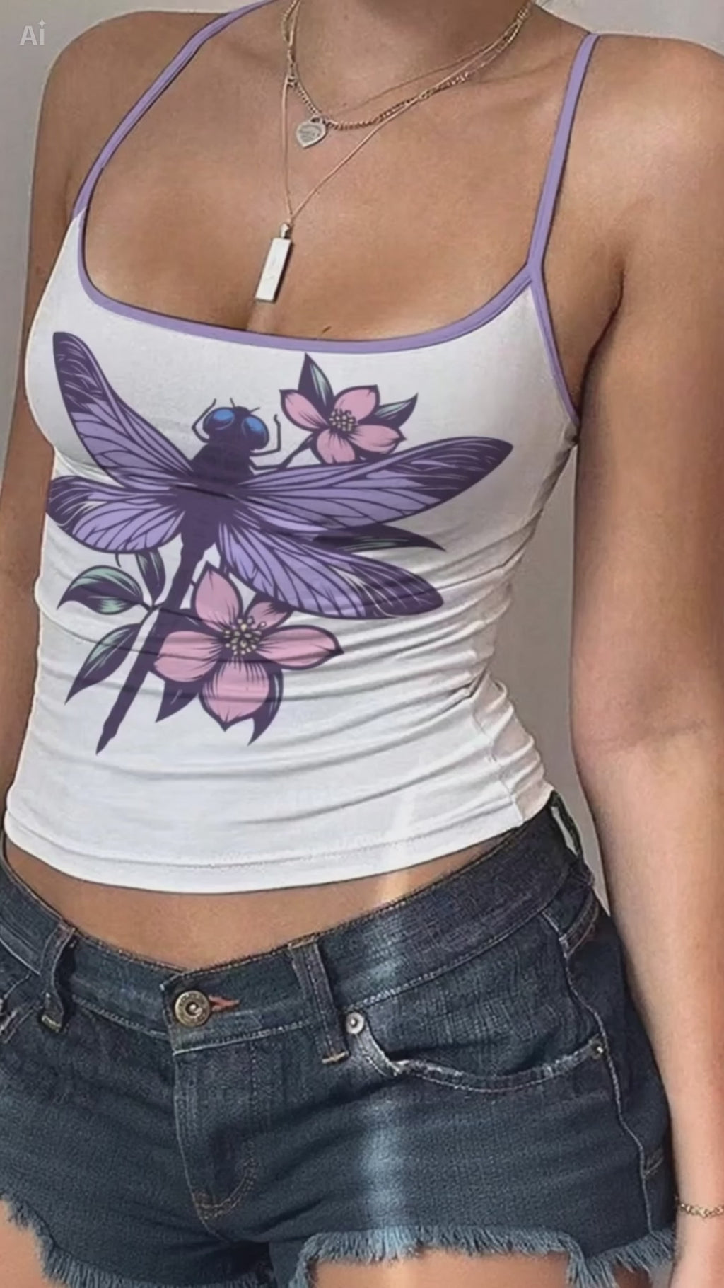 Purple Dragonfly Tank Top – Nature Inspired Spaghetti Strap Cami