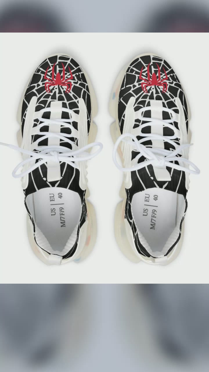 Red and white spiders on a spider's web Mesh Sneakers - Spider Web Women's Sneakers