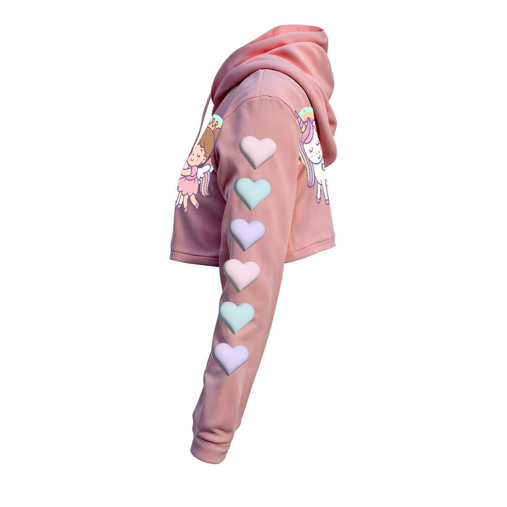 Kawaii Heaven Cute Unicorn and Girl Cropped Hoodie - Pastel Women's Fleece Hoodie