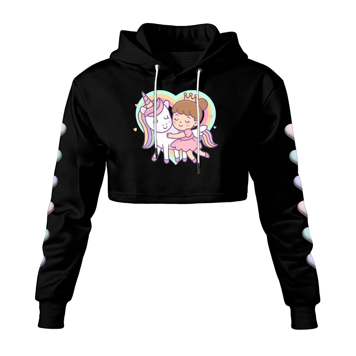 Kawaii Heaven Cute Unicorn and Girl Cropped Hoodie - Pastel Women's Fleece Hoodie