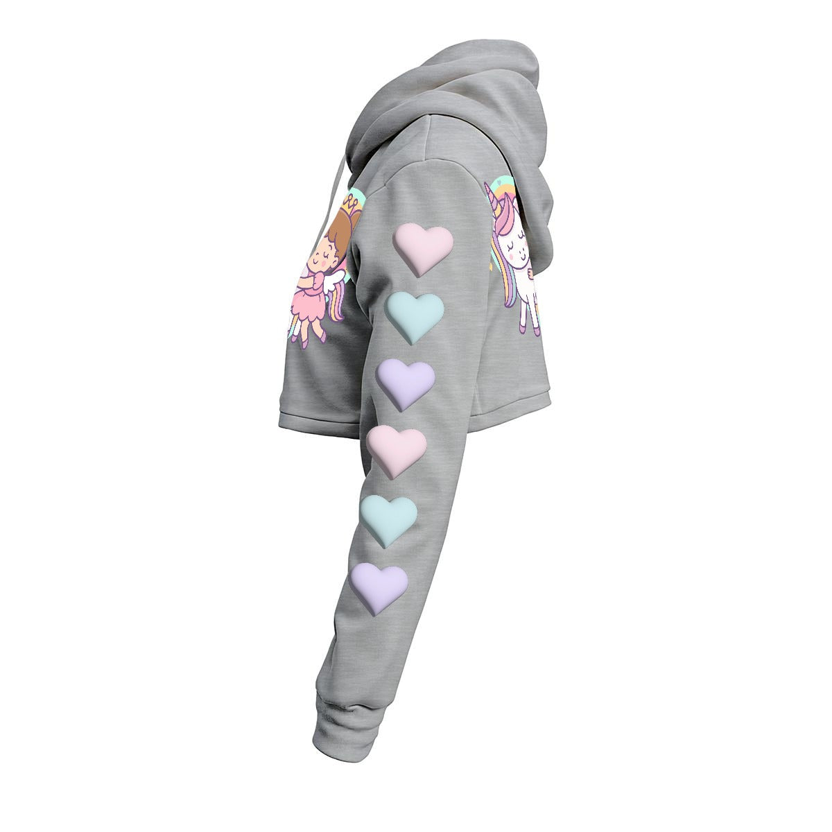 Kawaii Heaven Cute Unicorn and Girl Cropped Hoodie - Pastel Women's Fleece Hoodie