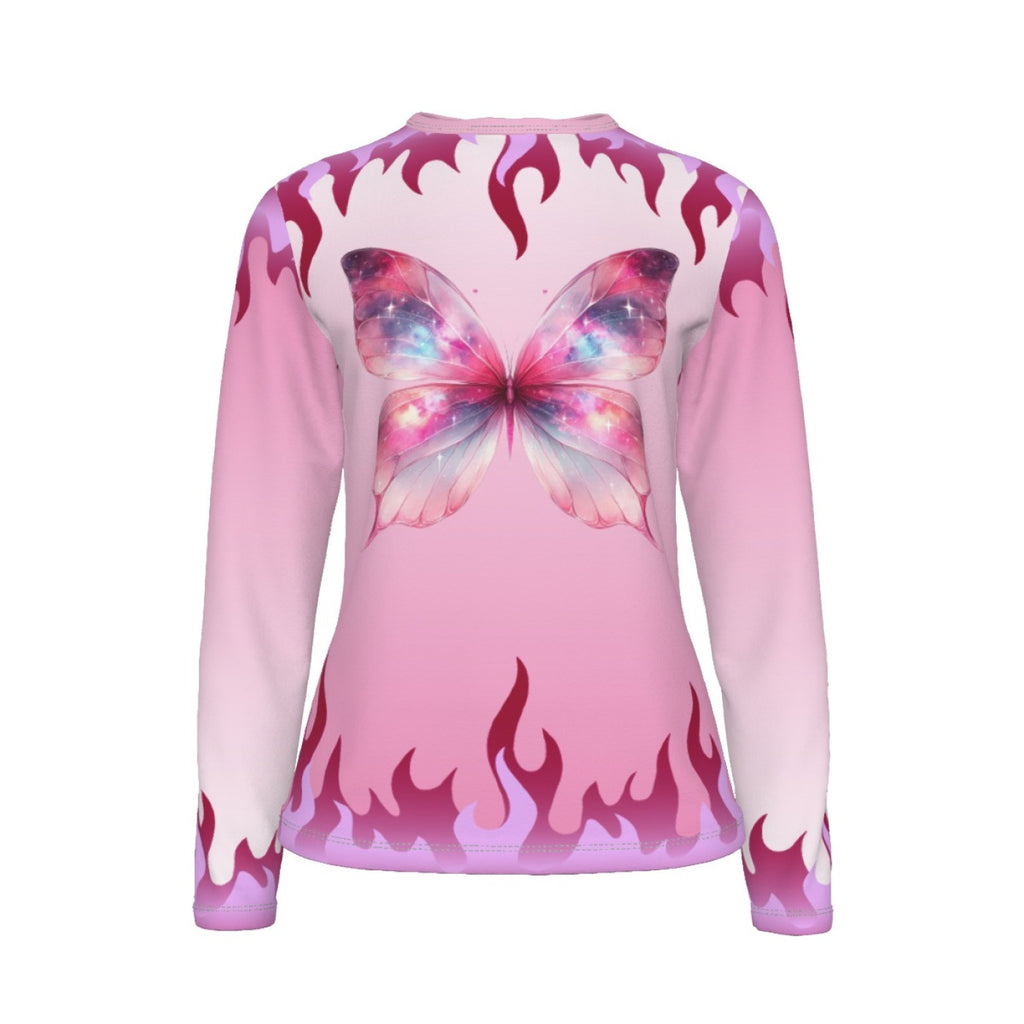Pink Butterfly Flame Long Sleeve Top