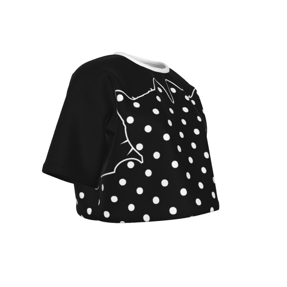 Cotton Black Cat Polka Dot Crop Top