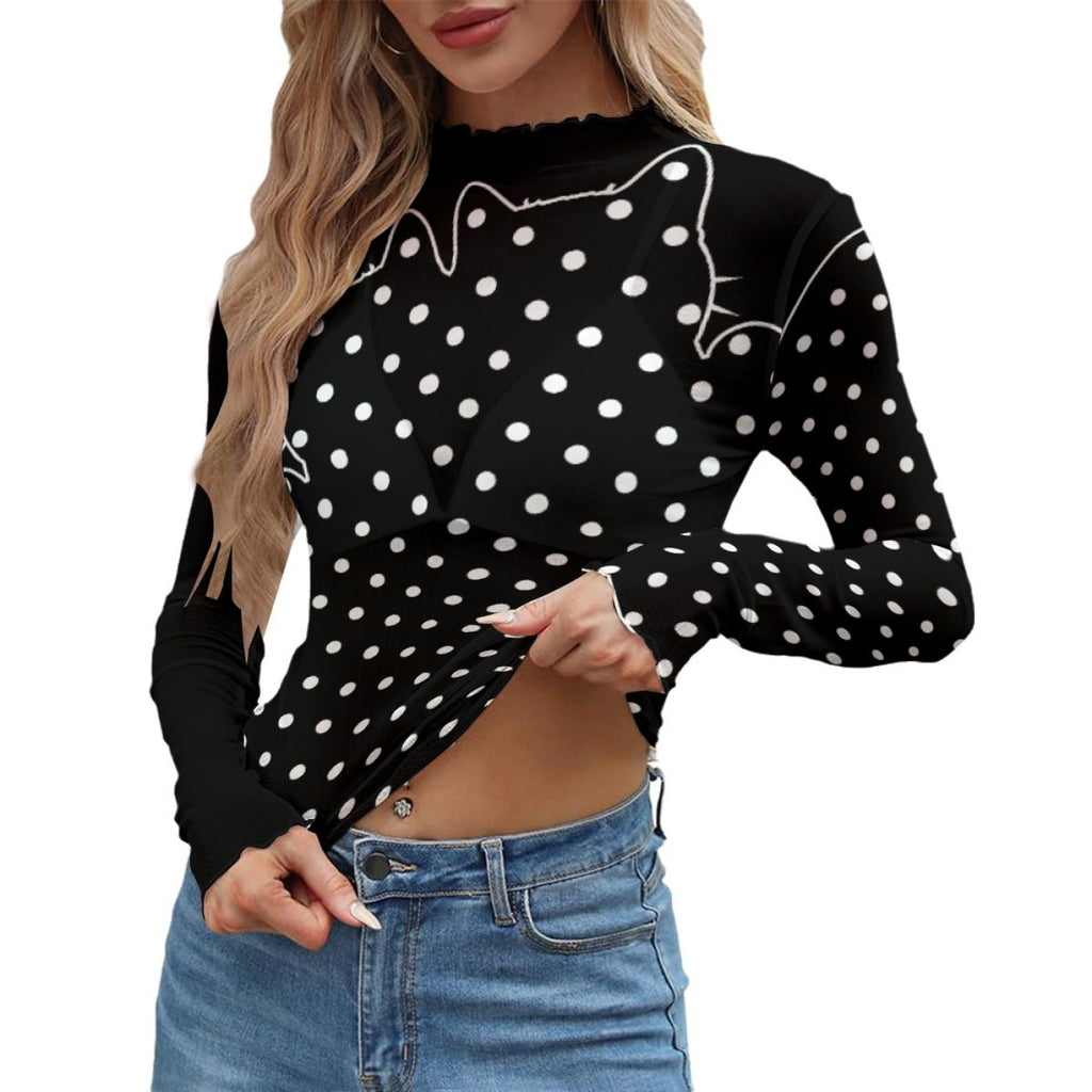 Black Cat Polka Dot Mesh Top