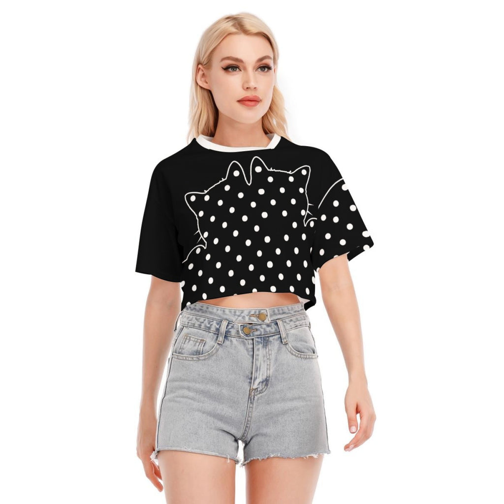 Cotton Black Cat Polka Dot Crop Top