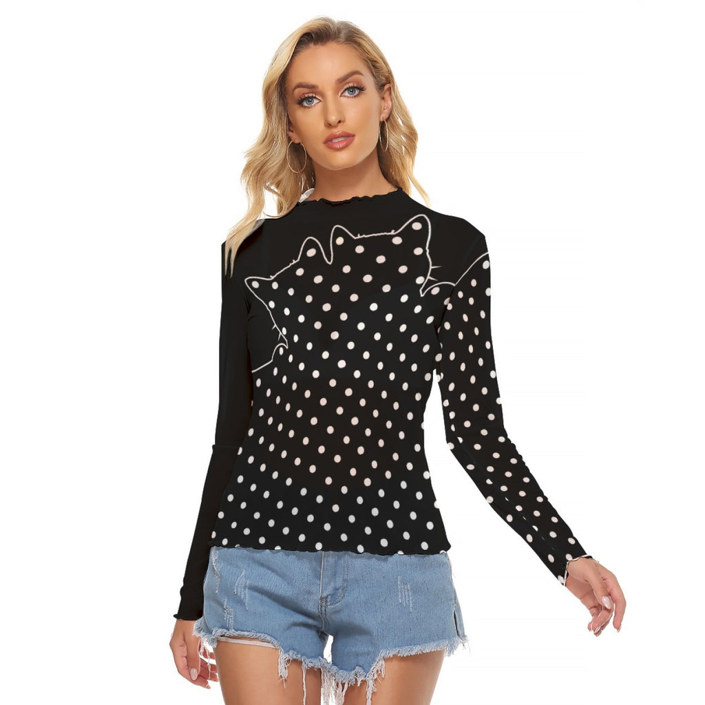 Black Cat Polka Dot Mesh Top