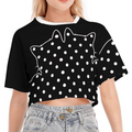 Cotton Black Cat Polka Dot Crop Top