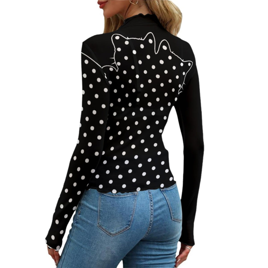Black Cat Polka Dot Mesh Top