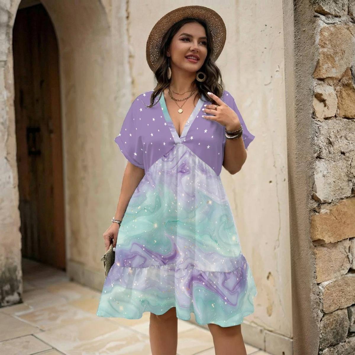 Pastel Galaxy Star A-Line Dress