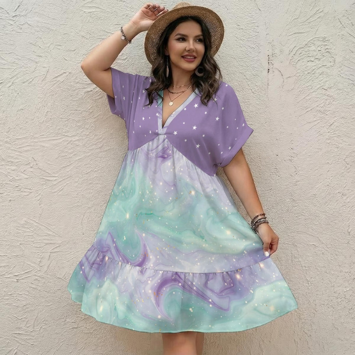 Pastel Galaxy Star A-Line Dress