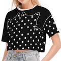 Cotton Black Cat Polka Dot Crop Top