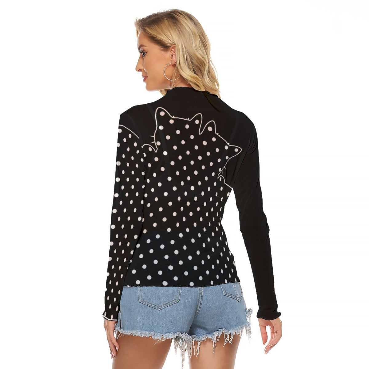 Black Cat Polka Dot Mesh Top