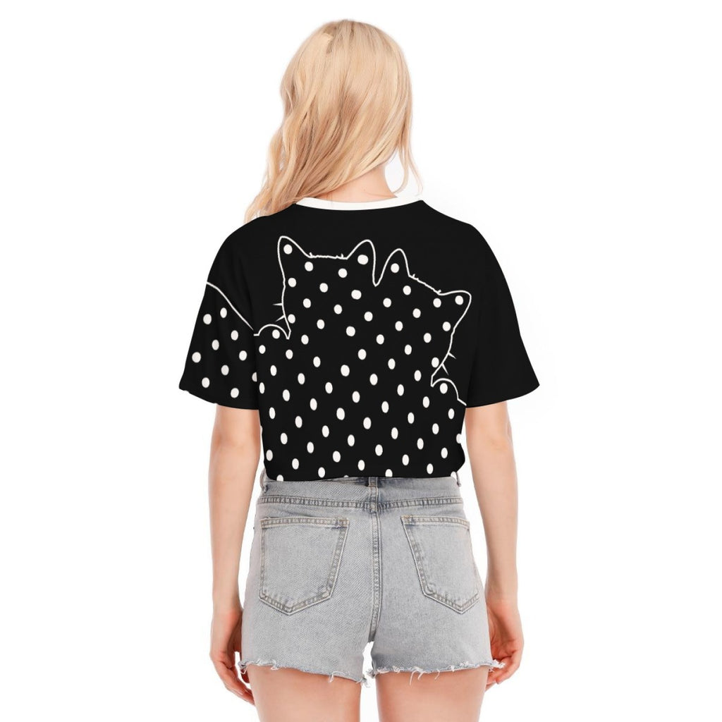 Cotton Black Cat Polka Dot Crop Top