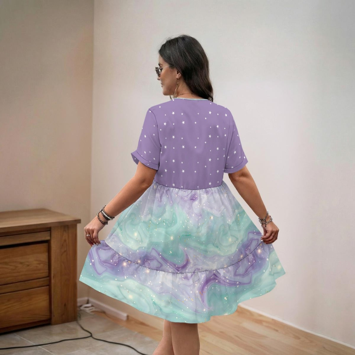 Pastel Galaxy Star A-Line Dress