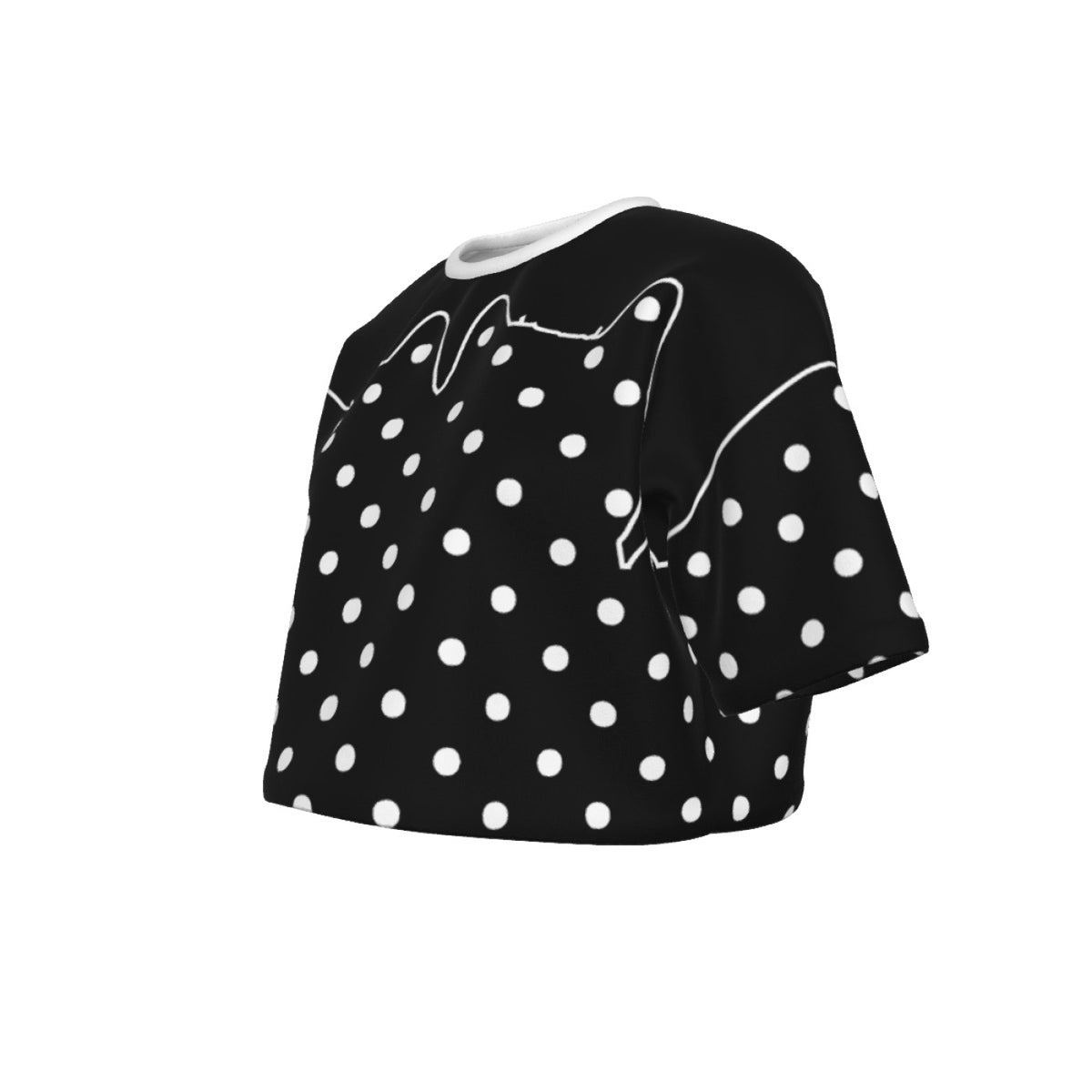 Cotton Black Cat Polka Dot Crop Top