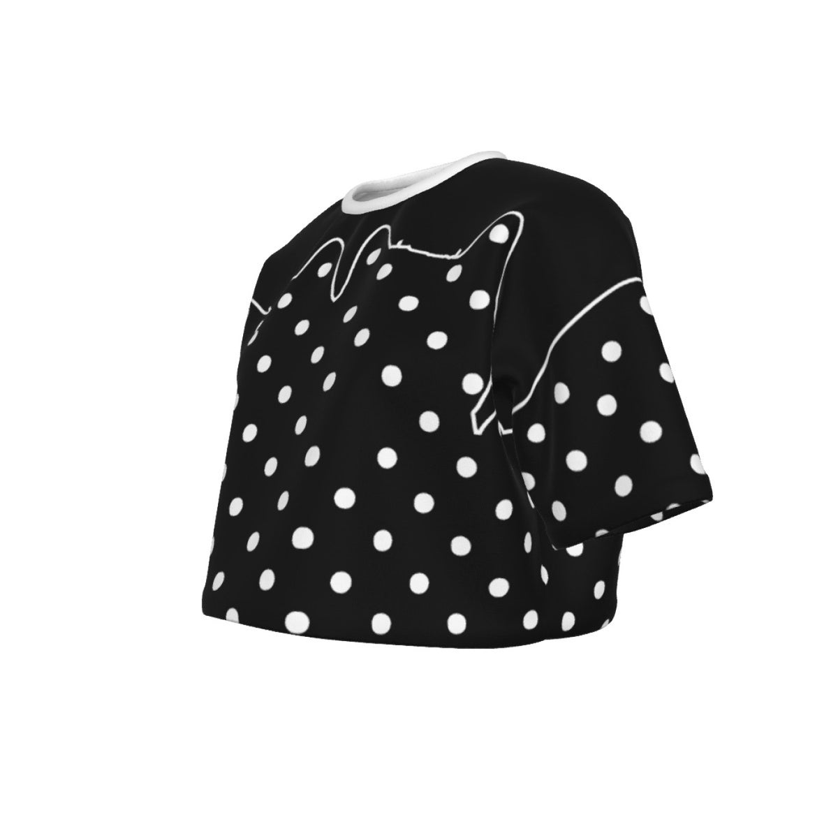 Cotton Black Cat Polka Dot Crop Top