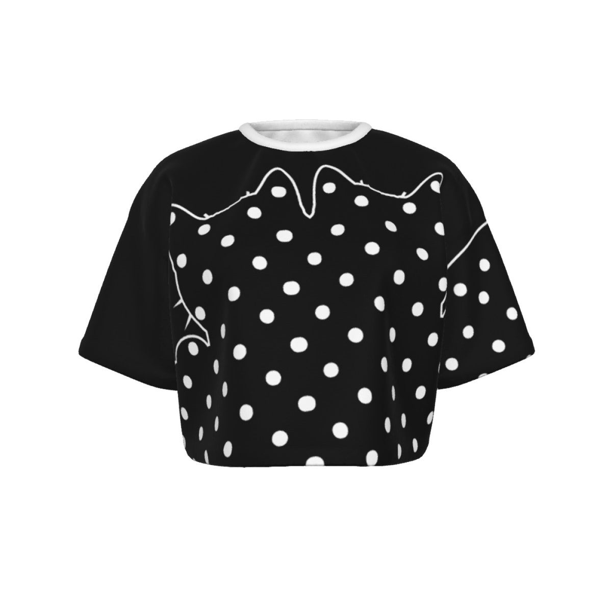 Cotton Black Cat Polka Dot Crop Top