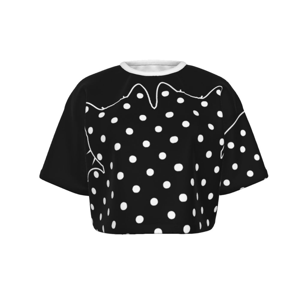 Cotton Black Cat Polka Dot Crop Top